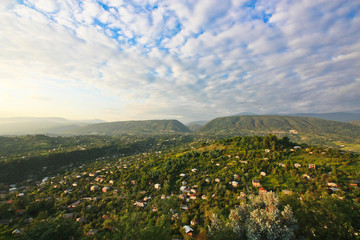 Blue sky and green mountains