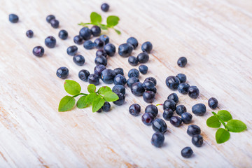 Blueberry on white wooden background