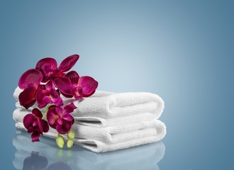 Towel. Orchids on Green Towel