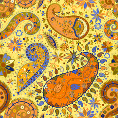 Vintage floral motif ethnic seamless background.