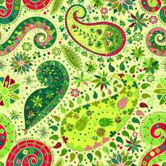 Vintage floral motif ethnic seamless background.