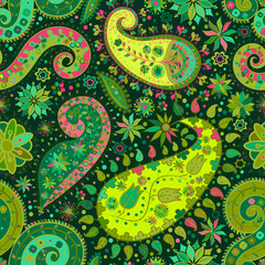 Vintage floral motif ethnic seamless background.