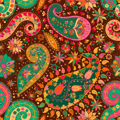 Vintage floral motif ethnic seamless background.