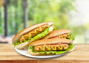 Hot Dog. Plate Of Hotdogs