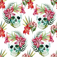 Aluminium Prints Human skull in flowers Skull pattern