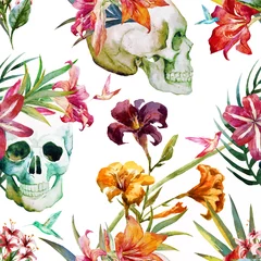 Papier peint Crâne humain en fleurs Motif tête de mort