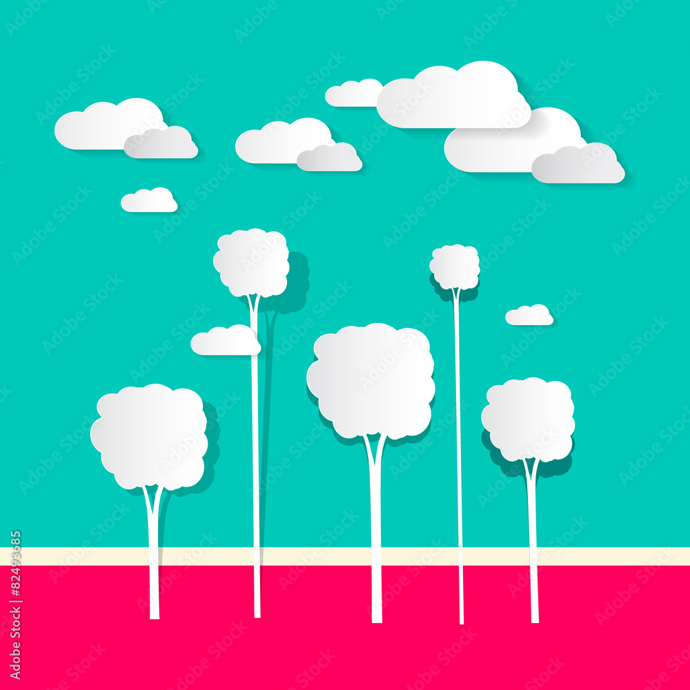 Poster paper clouds and trees vector