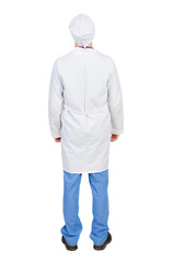 Back view of doctor in robe.