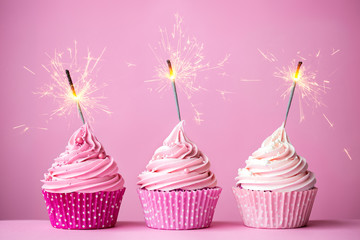 Pink cupcakes with sparklers