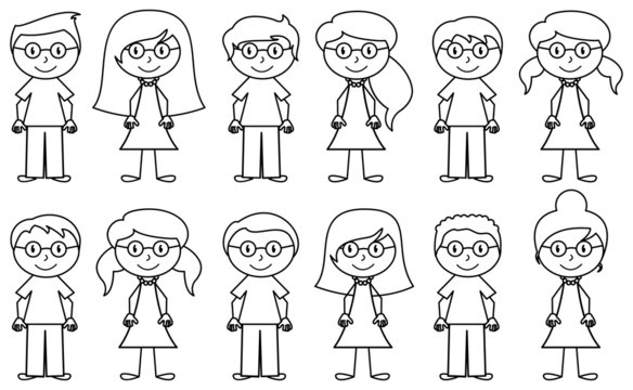 Set of Cute and Diverse Stick People in Vector Format