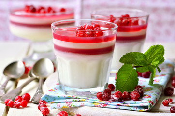 Cream pannacotta with red currant jelly.