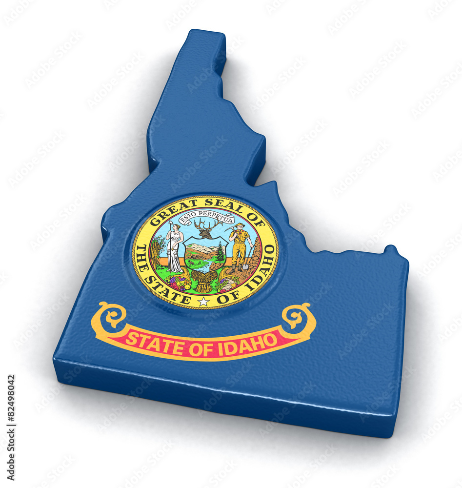 Poster map of idaho state with flag. image with clipping path.