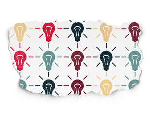 Business concept: Light Bulb icons on Torn Paper background