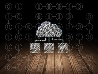 Cloud technology concept: Cloud Network in grunge dark room