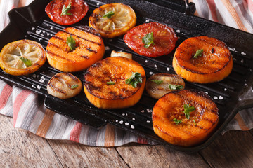 Autumn vegetables close-up on the grill pan. horizontal 