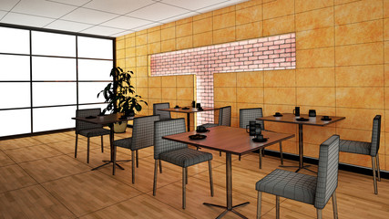 Interior rendering of a bar with textures