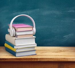 Headphones. Audiobook concept