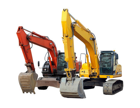 modern excavators isolated on the white