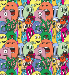 Doodle monsters seamless pattern.