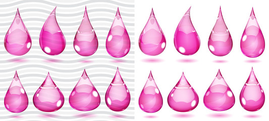 Transparent and opaque drops in saturated pink colors