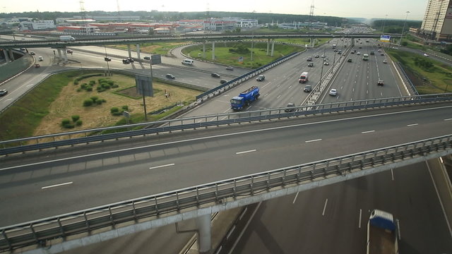 Aerial view of highway interchange in Moscow city