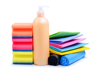 Cleaning supplies, paper napkins, gel and trash bags
