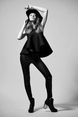 Fashion woman model in black dress - 82504852