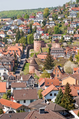 Fototapeta na wymiar Blick auf die Stadtmauer von Büdingen vom Wilden Stein aus