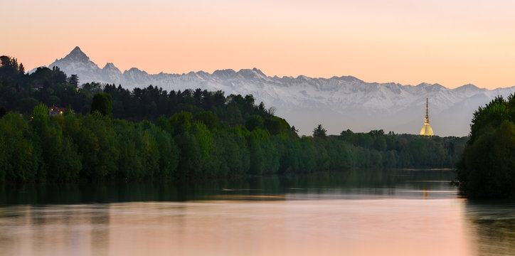 Torino, panorama with Mole Antonelliana and Monviso