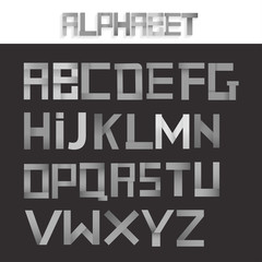 Metallic grey ribbon alphabet set. 