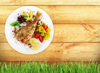 Appetizer. Fish dish - fried fish and vegetables