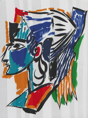Portrait d'un profil de femme à la manière de Picasso. - obrazy, fototapety, plakaty
