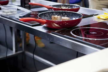 Cooking on red pan