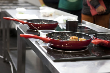 Cooking on red pan