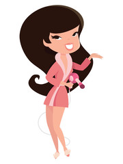 Retro Pin Up Brunette Girl In Bathrobe Standing