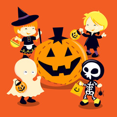 Halloween Kids And Jack O Lantern