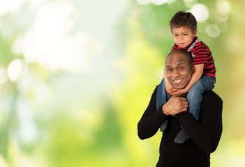Family. Grandfather and grandson with cloud