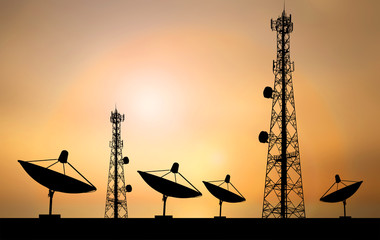 Satellite shadow and phone antenna orange sky background