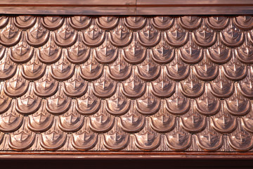 Roof shingles texture made from copper metal
