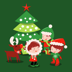 Winter Kids And Christmas Tree