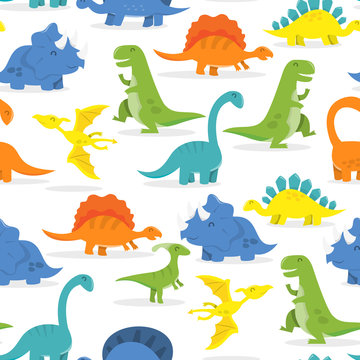 Happy Cartoon Dinosaur Seamless Pattern Background