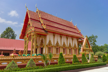 Obraz premium temple with sky background at Wat Himmawan Banphot