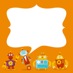 Happy Retro Robots Blank copy space Message