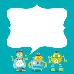 Happy Retro Robots Speech Bubble copy space