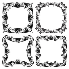 Set of four floral vintage frames on transparent background