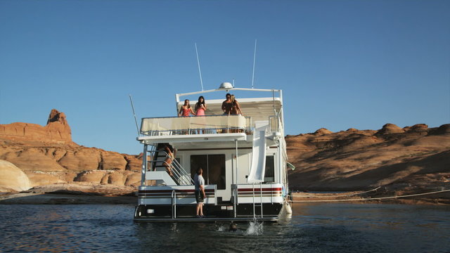 people on a houseboat
