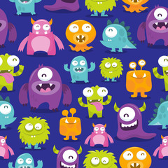 Vector patterned background with cartoon monsters