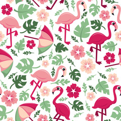 Tropical Flamingoes Seamless Pattern Background