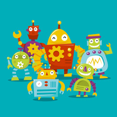 Happy Retro Robots Family Portrait