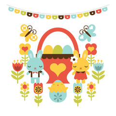 Retro Folk Art Easter Eggs Seamless Pattern Background